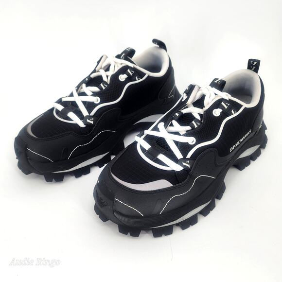 Emporio Armani Chunky Trail Sneakers Black White X4C637 Men’s Size 8 (EU 41)